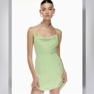 Aritzia Sun-deh Spencer Green Crepe Cowl Neck Mini Slip Dress Size XS
